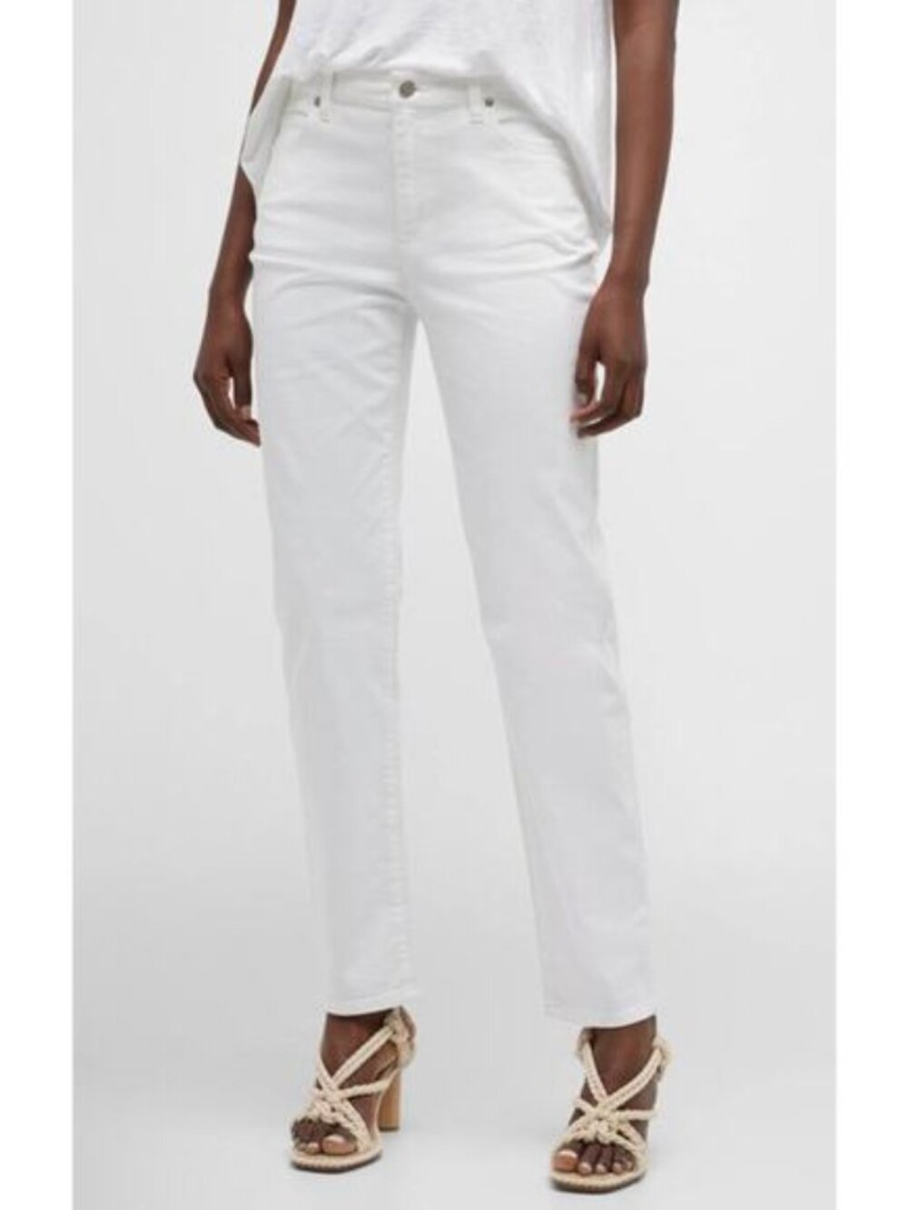 Eileen Fisher Organic Cotton High-Rise Jeans White Sz 8 Minimalist Quiet Luxury